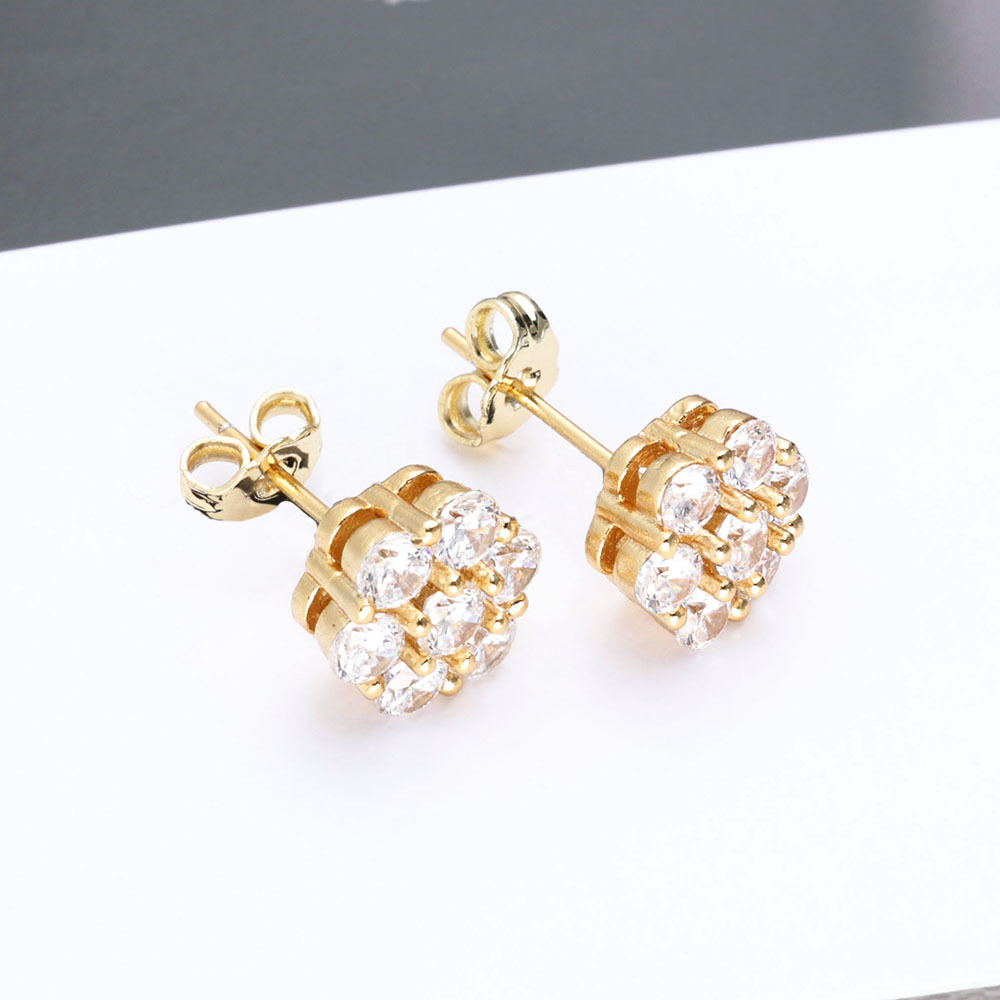 Classic Charm Flower Stud Earrings Bling Cubic Zircon Women Girl Jewelry Gift