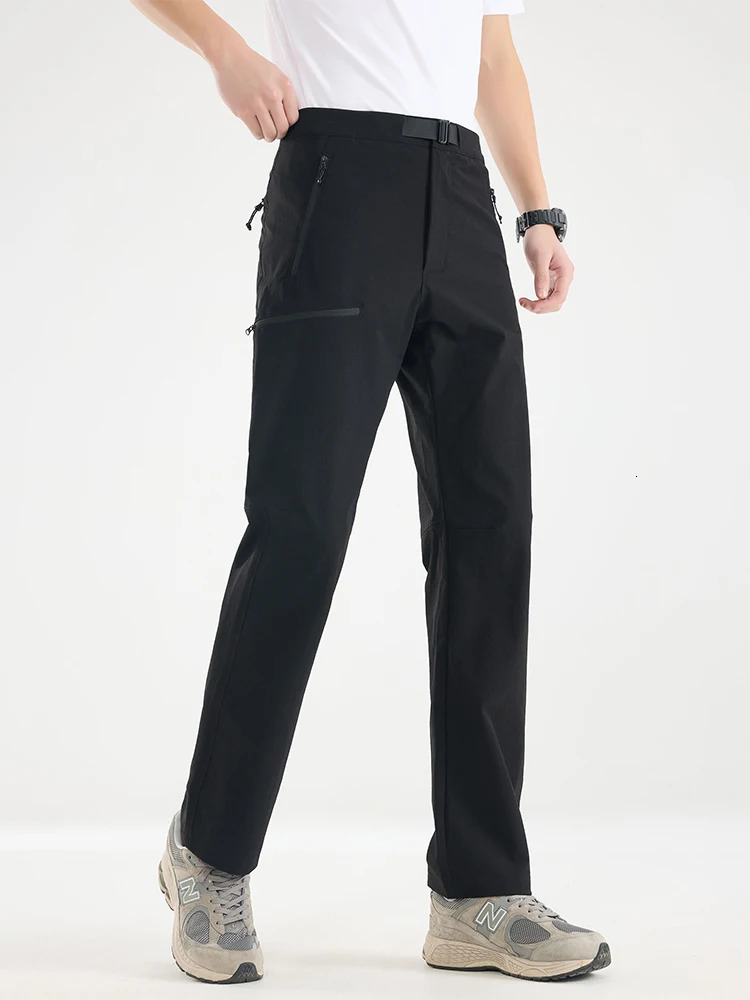 Mens quick drying casual pants with 4 zippered pockets outdoor stretch nylon lightweight golf pants ultra-thin suitable for walking cargo 250321