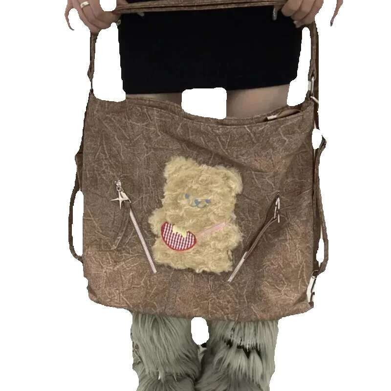 MBTI Y2k Vintage Shoulder For Women Cute Bear Pleated Fashion Casual Backpack Kawaii Original Large Capacity Ladies Tote Bag