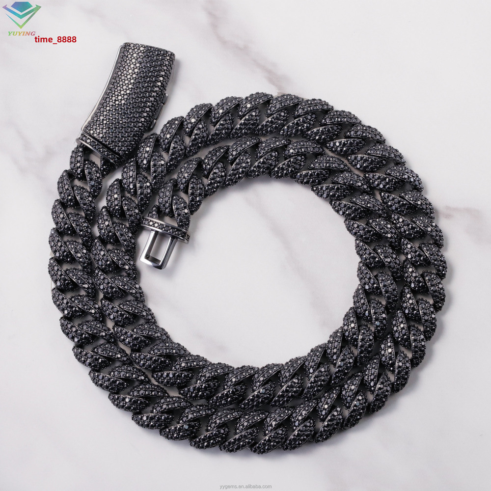 VVS Moissanite Black Plated Iced Out Chain Jewelry 9mm 13mm S925 Silver Black Diamond Cuban Link Chain Hip Hop Fashion Jewelry
