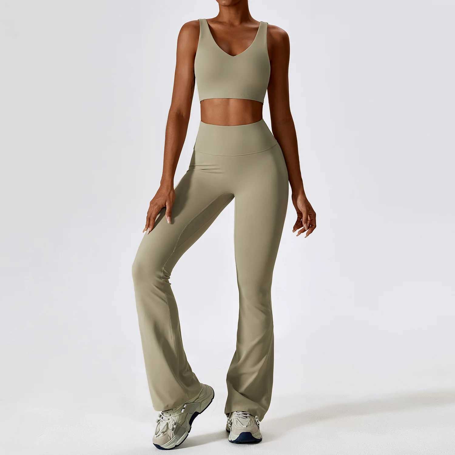 2-piece womens track and field clothes yoga set sportswear gym clothes fitness long sleeved crop tops waist tight sportswear W250326