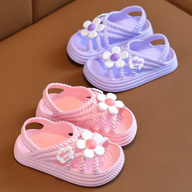 Summer Cute Flower Children Slippers Lithe Comfort Sandal For Girls Baby Non-slip Seabeach Flip Flops Home Kids Shoes 250326