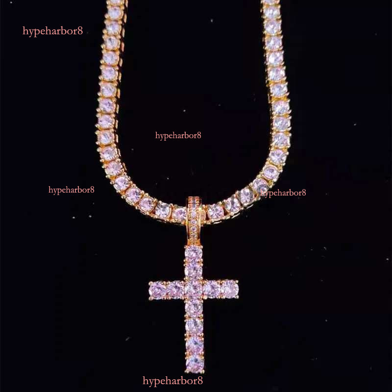 Necklaces Men Women Hip Hop Cross Pendant Neckle with 4mm Zircon Tennis Chain Iced out Bg Neckles HipHop Jewelry Fashion Gift J230620