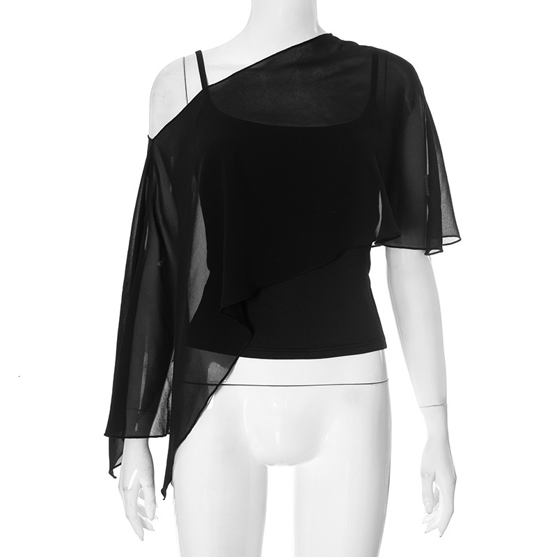 2025S Fashion Designer Q TP Style Women S Autumn And Winter Camisole Diagonal Cross Mesh Transparent Irregular Top T Shirt