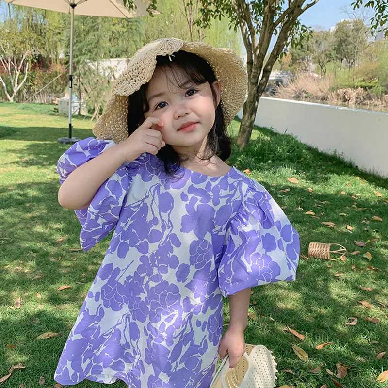Summer girls dress with flower bud sleeves loose casual dress baby and childrens clothing W250326