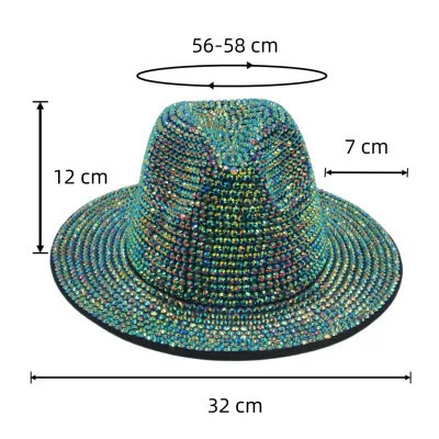 Rhinestone Jazz Fedora Hats Wide Brim Cowboy Hat for Women Men Stage Performance Shiny Handmade Diamond Retro Felt Top Hat 250325