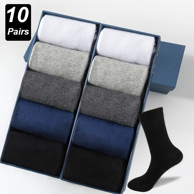 10 pairs/batch of mens pure cotton socks black casual business breathable high-quality mens socks mens Plus size EU38-48 250321