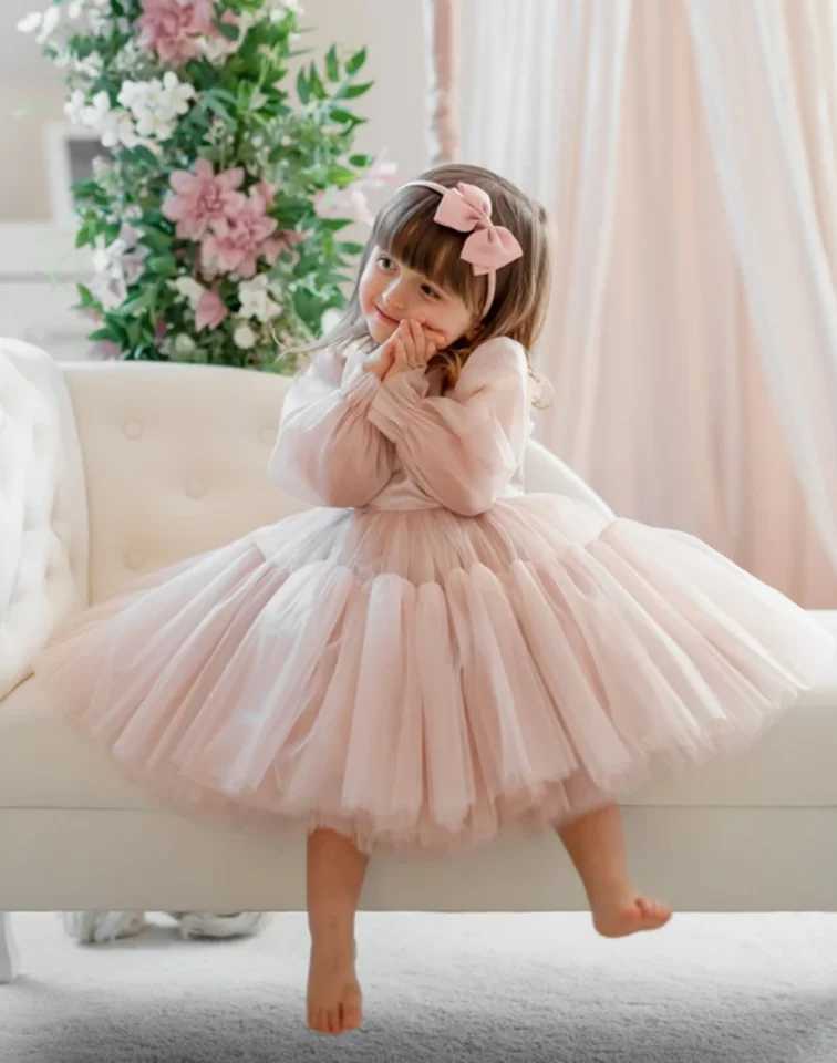 Flower Girl Dress Elegant Princess Satin Ball Dress Childrens Birthday Par Dress Simple Bow First Communication Dress W250326