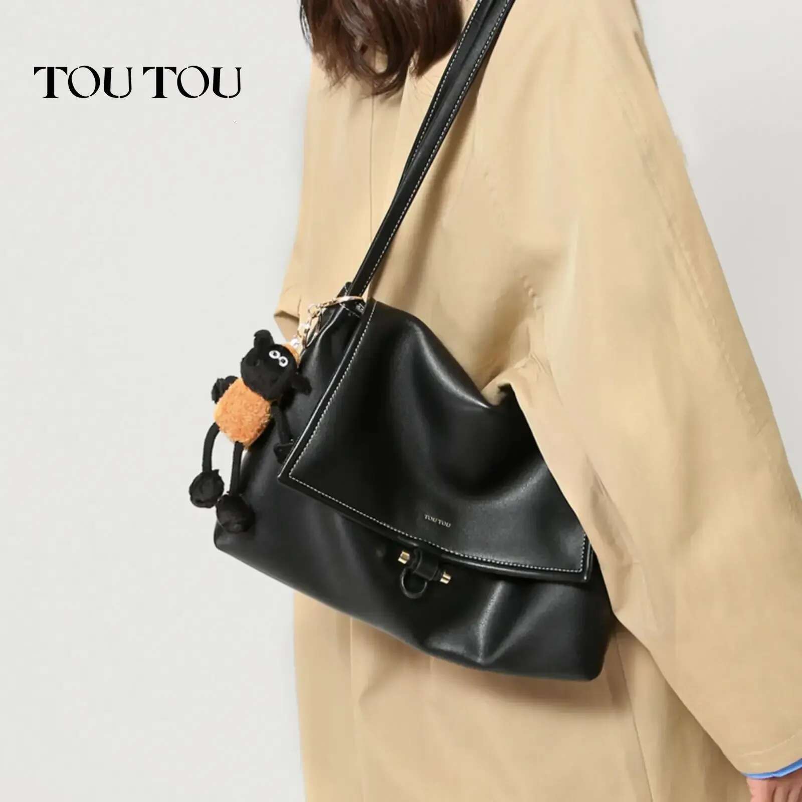 TOUTOU Women Shoulder Leather Texture Makeup Cosmetic Senior Sense Messenger Bag With Cute Pendent Daily Christmas Gift