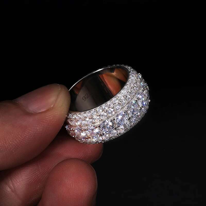 TUHE High Quality Unisex VVS1 Moissanite Rings Silver 925 Luxury Moissanite Men Hip Hop Jewelry