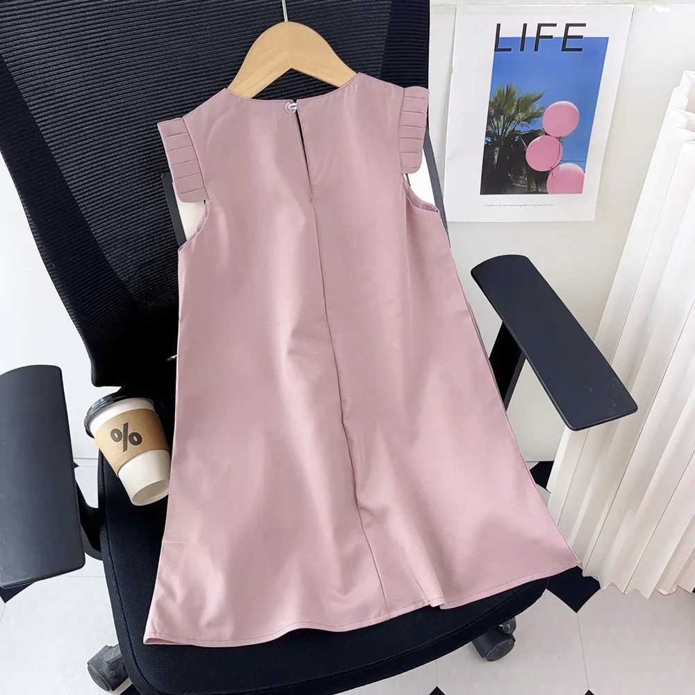 Bear collar sleeves 2-7-year-old childrens wedding birthday Par clothing summer girl princess beige 3D flower bed top W250326