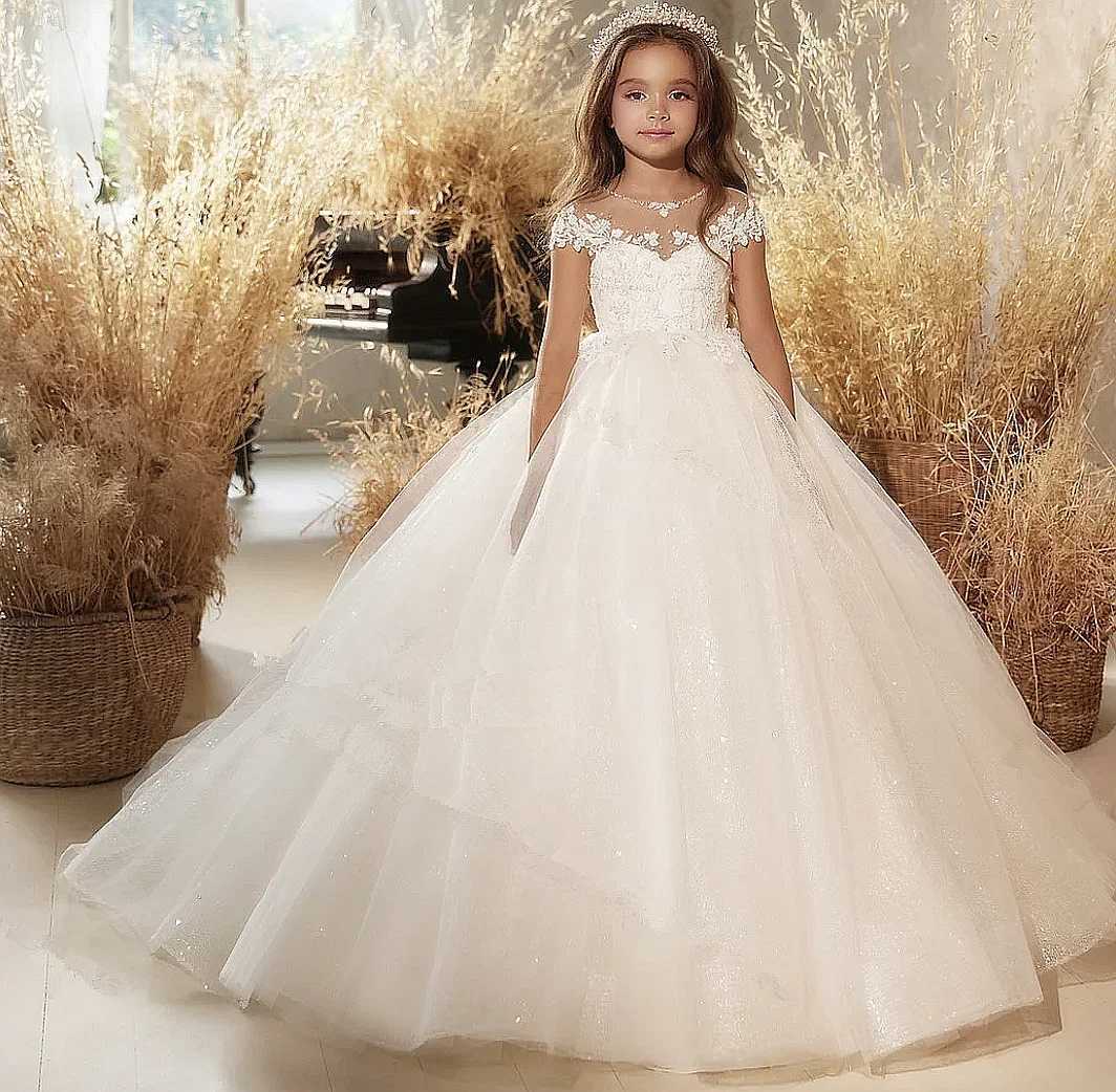 Wedding Beads Childrens Birthday Party Dress Glitter Floor Length Childrens First Communication Dress W250326