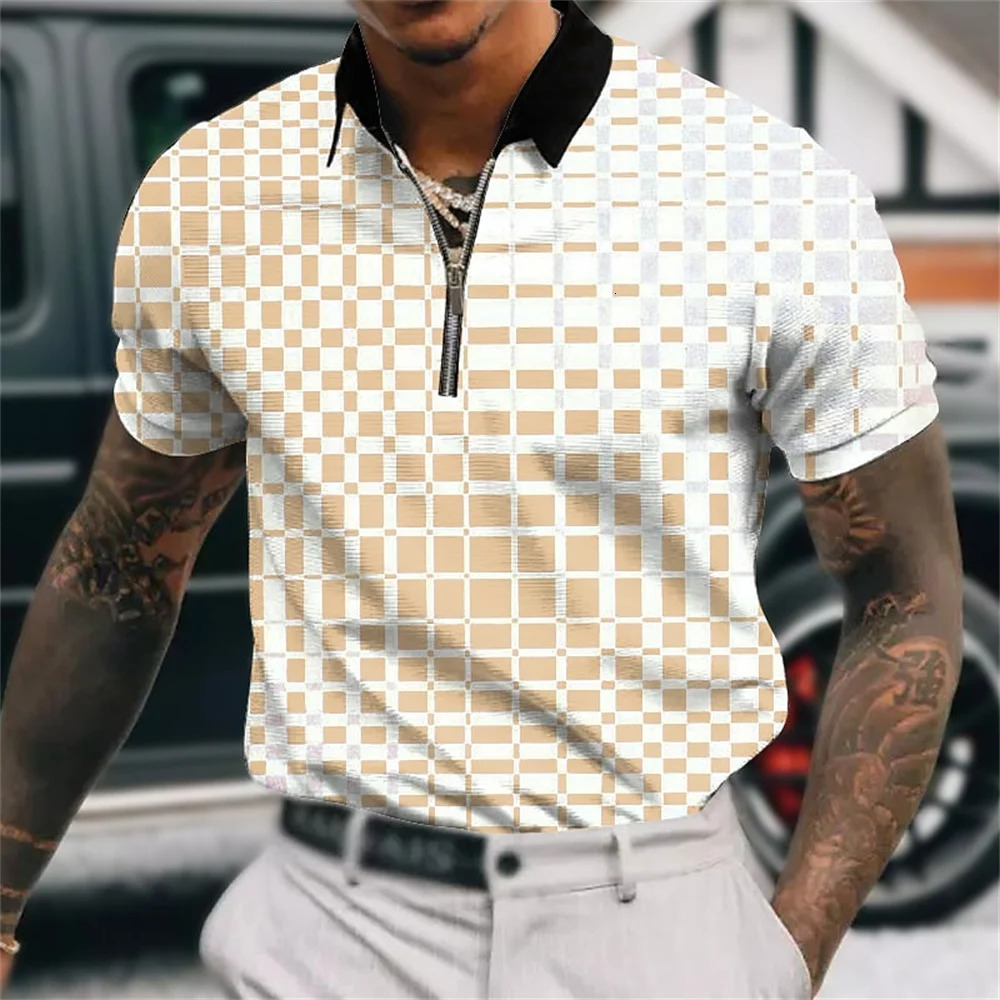 Mens polo shirt plain zipper summer short sleeved casual golf street top fashionable mens clothing 250326