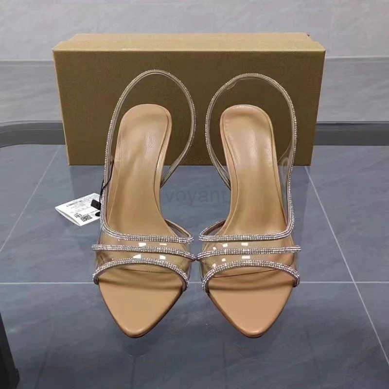 Luxury Rhinstones Wen Sandals Fashion Peep Toe 2025 Summer Footwear Clear PVC Slingbacks Bridal Par Wedding Shoes Big Size Z250326