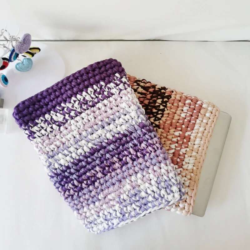 Ladies Handmade Cloth Strip Laptop Bag Knitted Crocheted Computer Protective Case Bags For Women