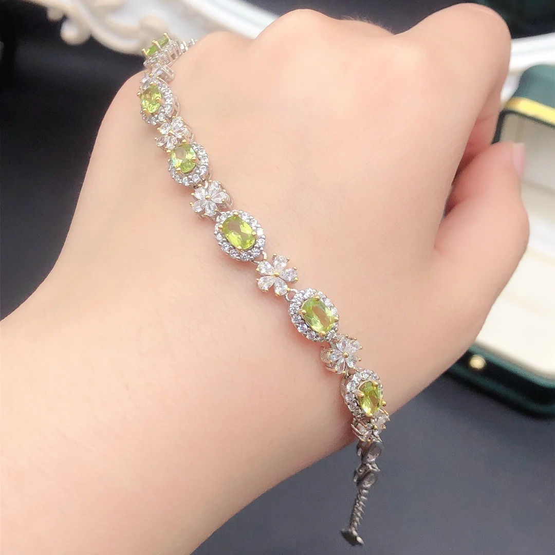 Womens all natural Peridot womens jewelry 925 sterling silver bracelet gemstone Christmas gift for women free delivery 250326