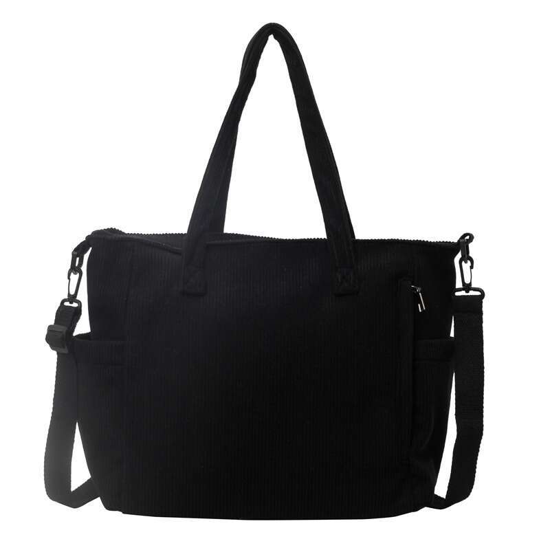 9e New corduroy tote for women's commuting, large capacity student class, single shoulder handbag, minimalist work crossbody bag