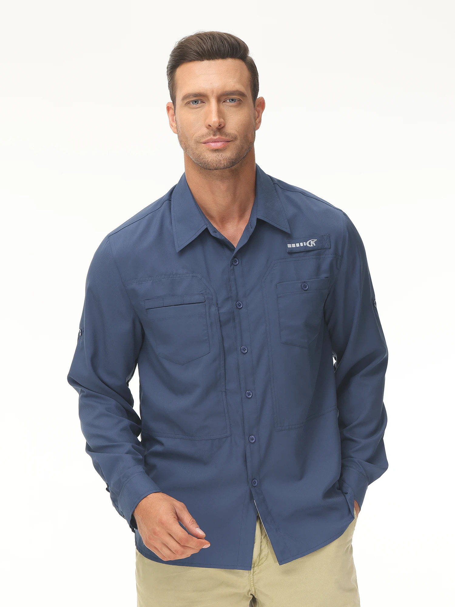 Mens UPF 50 Casual Long Sleeve Fishing Shirts Sun Protection Lightweight Breathable Button Down Fishing Shirt with Back Mesh 250325