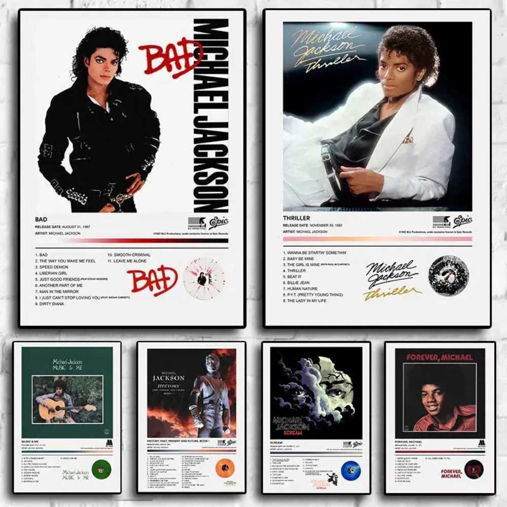 80s Pop Singer Michael Jackson Poster Aesthetics Music Album Cover THRILLER Scream Cat Canvas Print for Wall Art Home Room DecorC250326