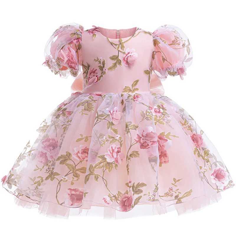 2024 Rose Girl Dress Summer Mesh Fashion Bow Princess Dress Christmas Gift 1 2 3 4 5 6 Year Childrens Clothing W250326