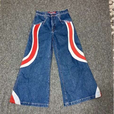 American Fashion Brand JNCO Spliced Contrasting Jeans Women's Y2k High Street Floor Wide Straight Leg Pants