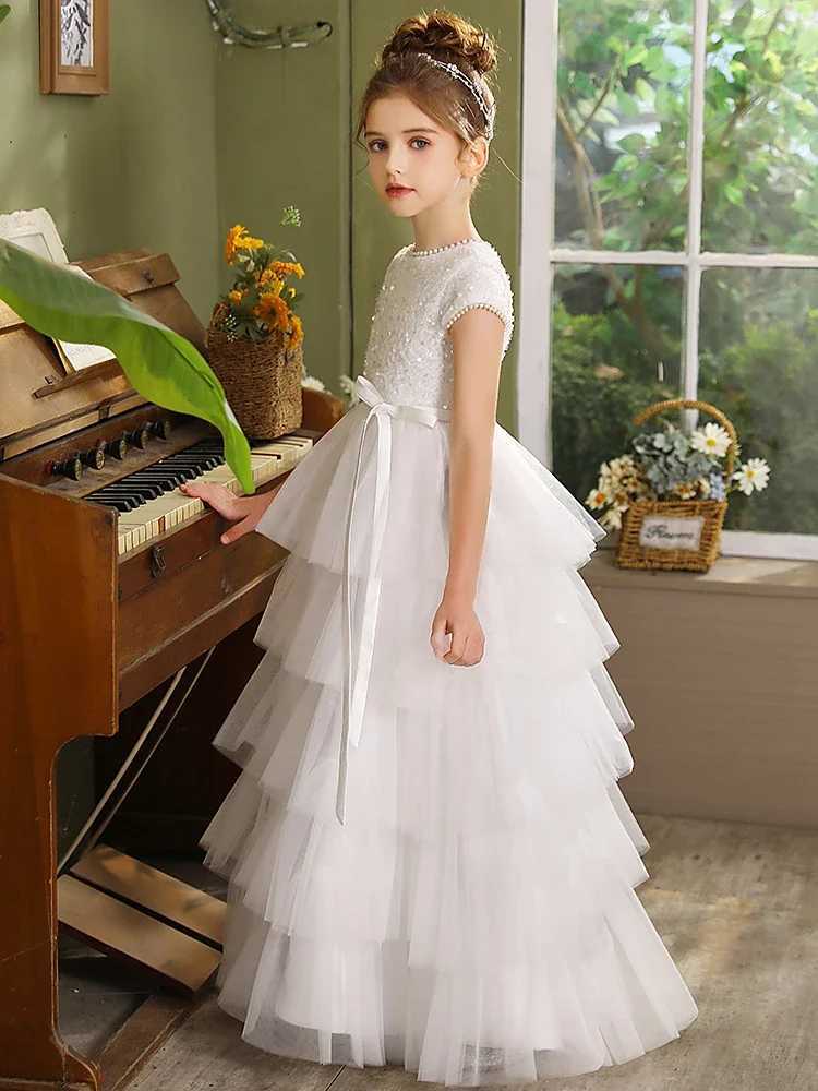 Elegant white flower girl dress sheer and fluffy communication dress online bridal dress girls birthday gift customized wedding dress W250326