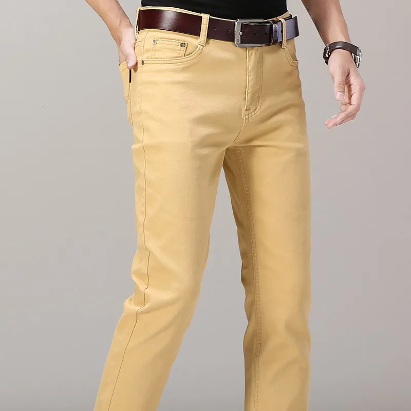 Solid color casual pants mens fashion ultrathin straight leg red elastic plus size 250326