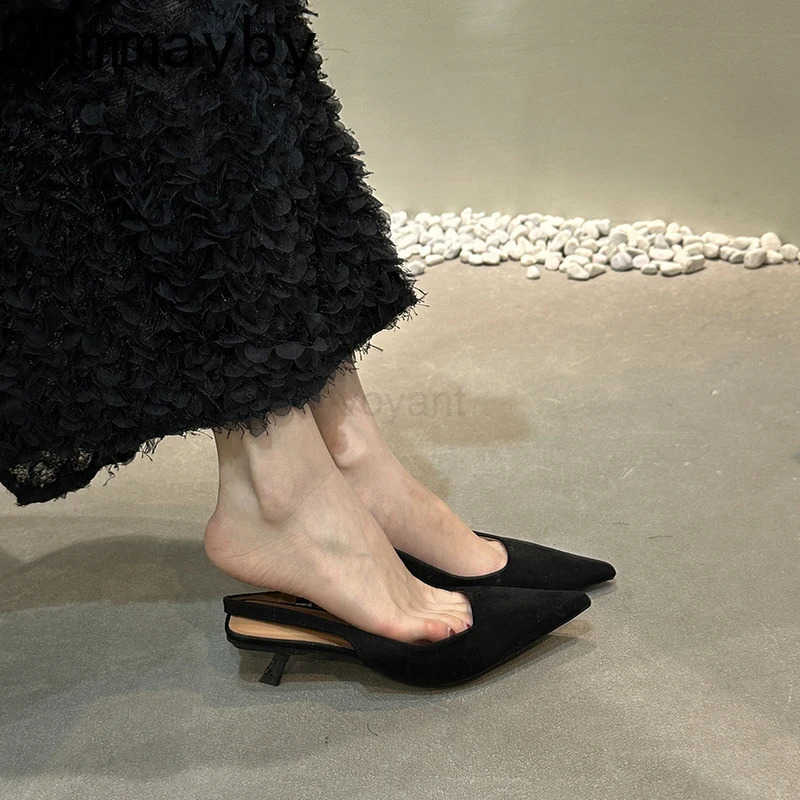 Summer Slip On Low Heel Wen Sandals Fashion Pointed Toe Singbacks Pumps Ladies Par Dress Fem Sandalias Z250326