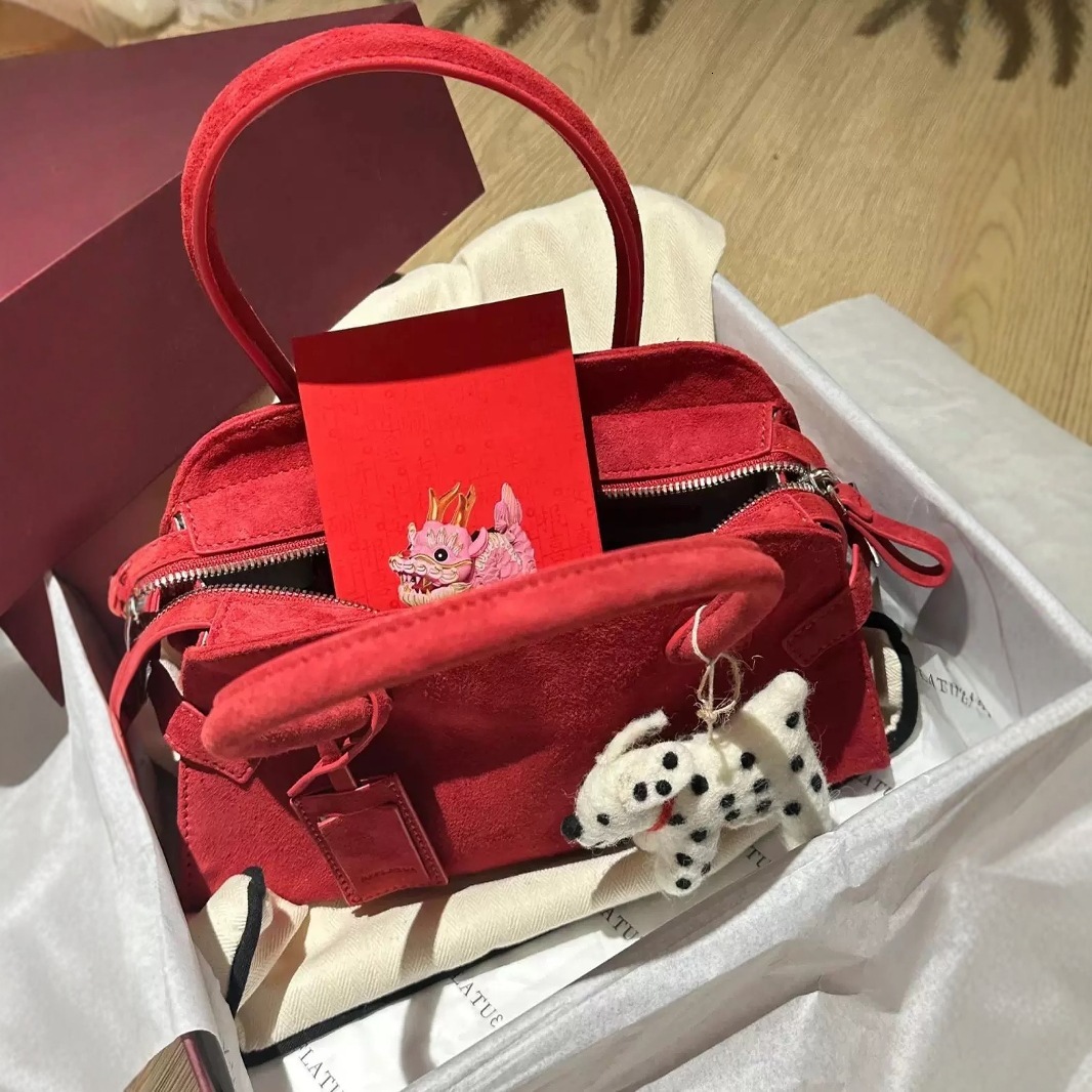 Designer 2025S high-end red suede early autumn new compact handbag commuting versatile tote bag women bag