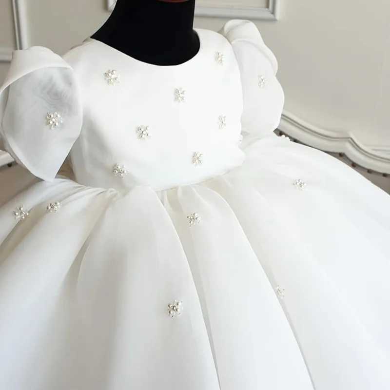 Girl Spring and Autumn New Year Baby White Round Neck Sweet Princess Dress W250326