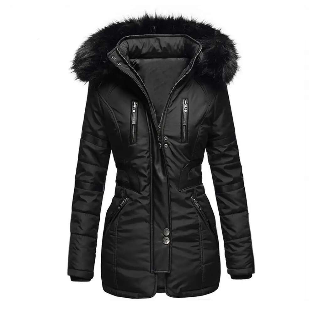 2024 Cotton Padded Plush Quilted Jacket Waist Tight Winter Casual Slim Coat Hooded Parkas Warm Lady Overcoat