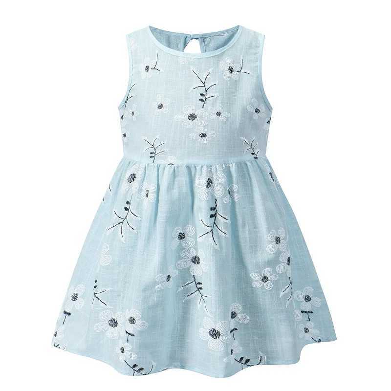 2023 Spring/Summer New Girl Vest Childrens Sleeveless Korean Printed Dress Sweet Girl Cotton Linen Princess Dress 6M-6Y W250326