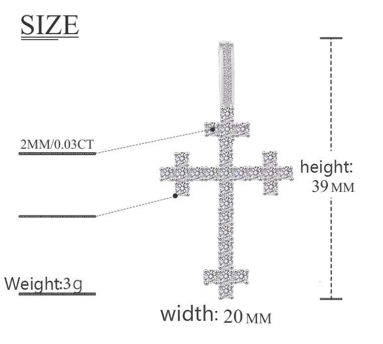 Silver 925 Moissanite Cross Pendant Iced Out Hiphop Design Modern Style Elegant Jewelry Perfect Daily Use