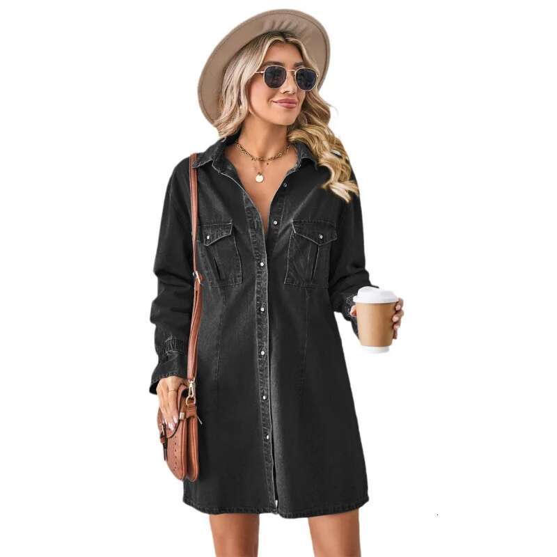 Dongdumaoyi Nieuwe Losse Was Denimjurk Top Midi Jurk C