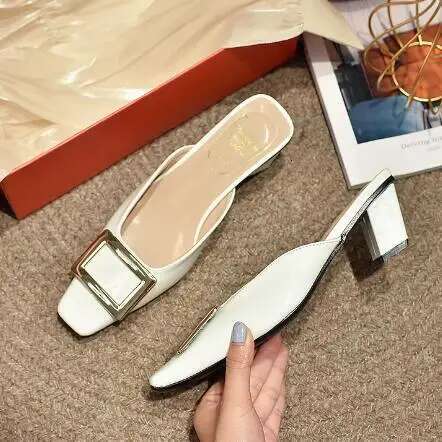 Plus Size 34-41 Matel Decoration Design pumps Square Toe Shallow Women's Pupms Genuine Leather Ladies Shoes