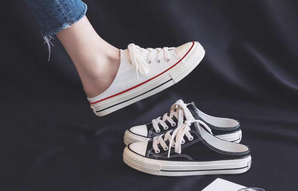 designer shoes new Women's half-drag white sneakers Korean version for summer one-step slip-on lazy shoes for students versatile flat canvas shoe