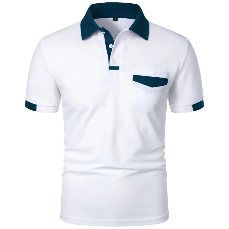 mens short sleeved solid color polo shirt with pockets breathable and loose basic lightweight top 250326