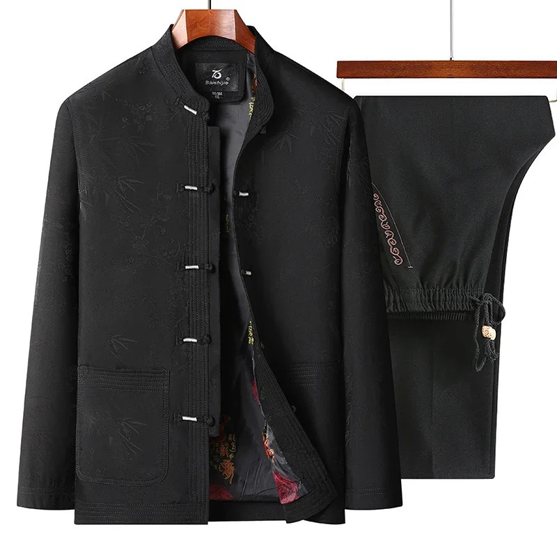 Tang style toppants autumn collection for middleaged and elderly mens clothing fathers Chinese round buckle spring grandfather set 250326