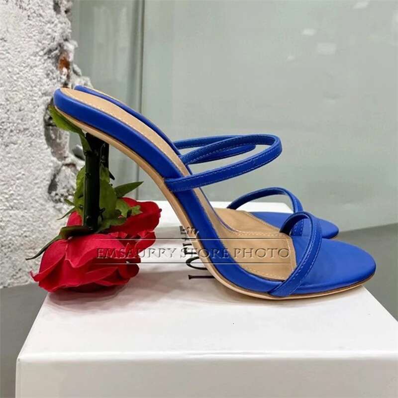 Individual Rose Heel Summer Mules For Girls Genuine Leather Narrow Band Sgbacks Women Sandals 2025