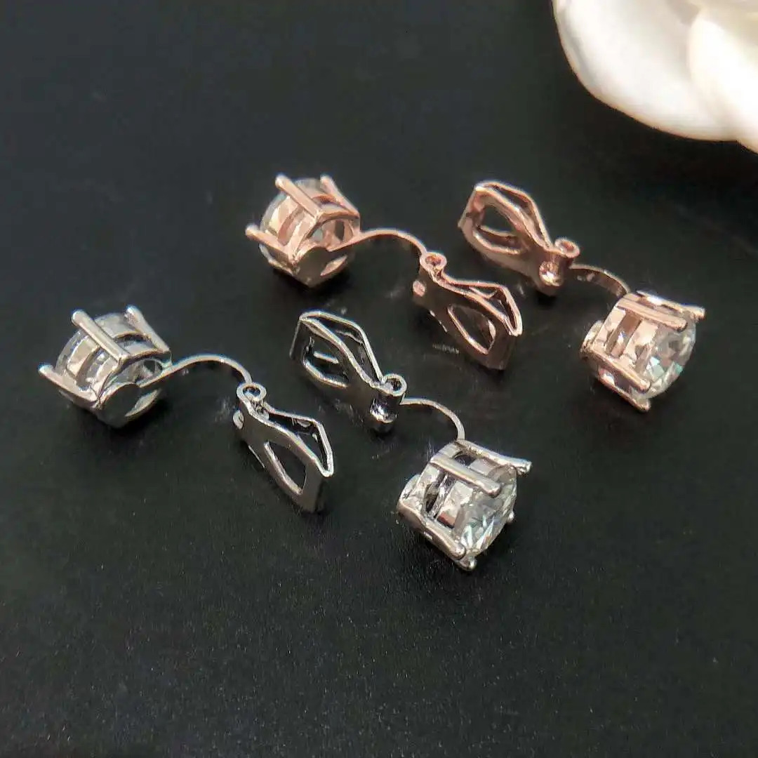 1/2CT D Color Diamond Earings Clip Copper Original Jewelry Earings Clip for Women without Earings Hole 250318