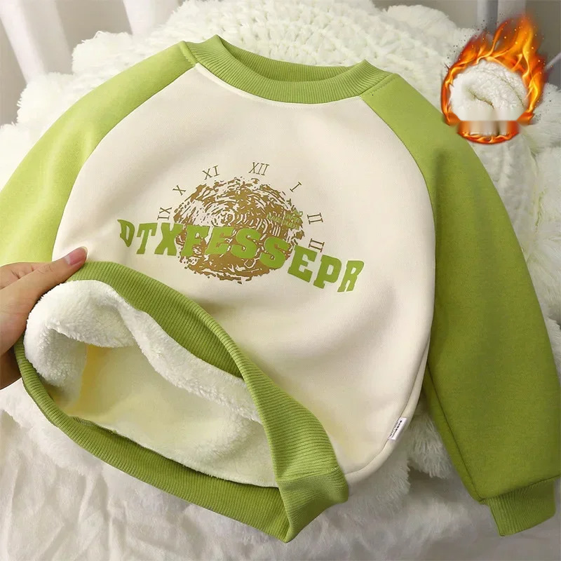 Ddmyshoesvip Kids Thicken Warm Sweatshirt Baby Boys Girls Autumn Winter Letter Print Pullover Hoodies Sweatshirts Children S Casual Clothing