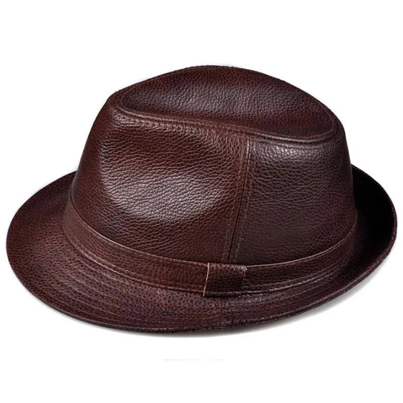 Mens High Quality Genuine Leather Formal Hat Jazz Gentleman Cowhide Short Brim Black/Brown Top Hat Mens Performance 250325