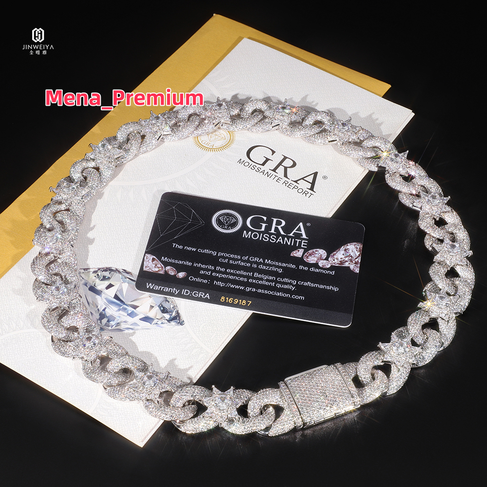 Hip Hop Jewelry Necklace 925 Silver Luxury Diamond VVS Moissanite Cuban Link Chain Moissanite Chain for Men