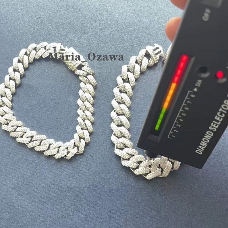 Master Rocks Jewelry 925 Sterling Silver 8mm 12mm 15mm 20mm Hiphop Vvs Moissanite Cuban Link Bracelet