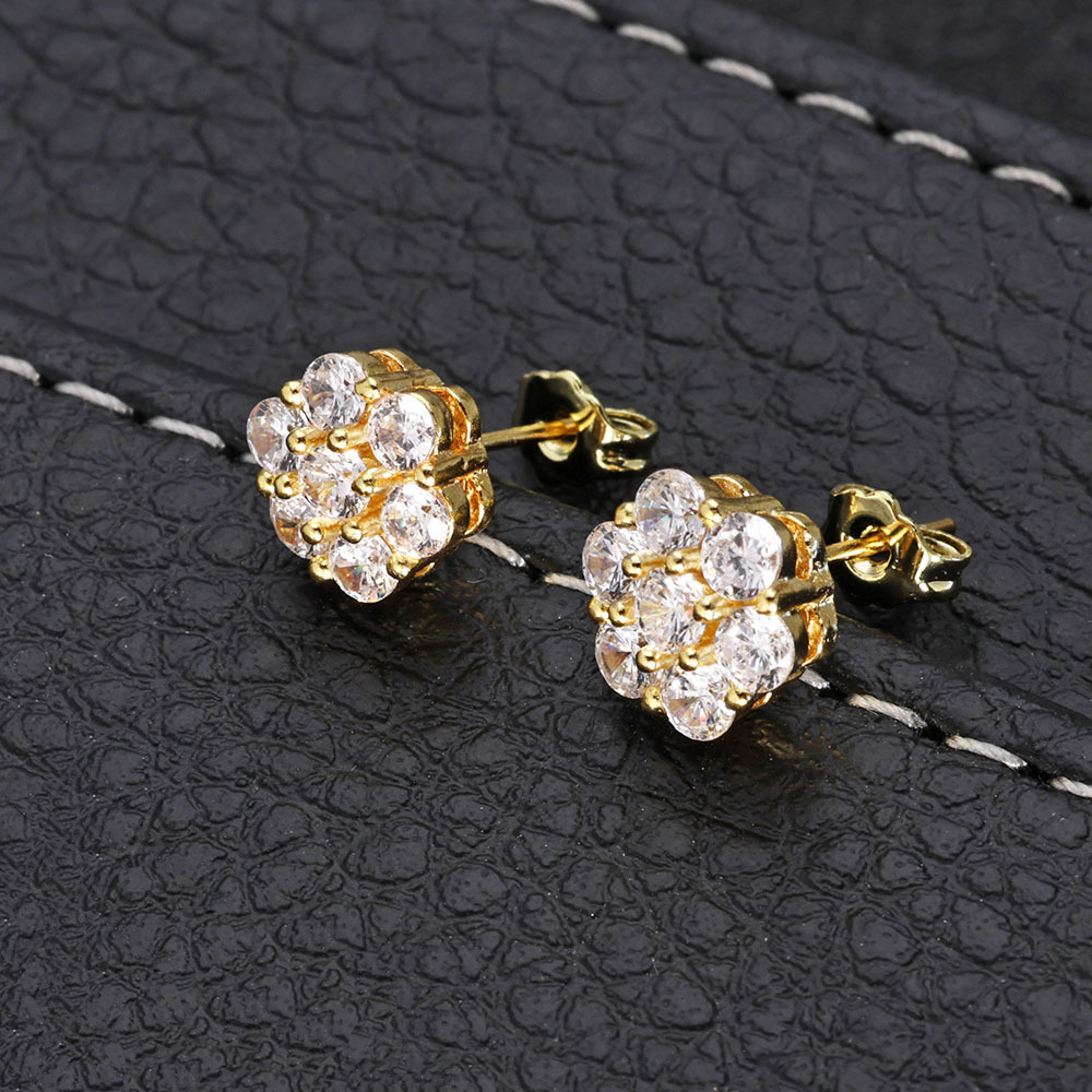 Classic Charm Flower Stud Earrings Bling Cubic Zircon Women Girl Jewelry Gift