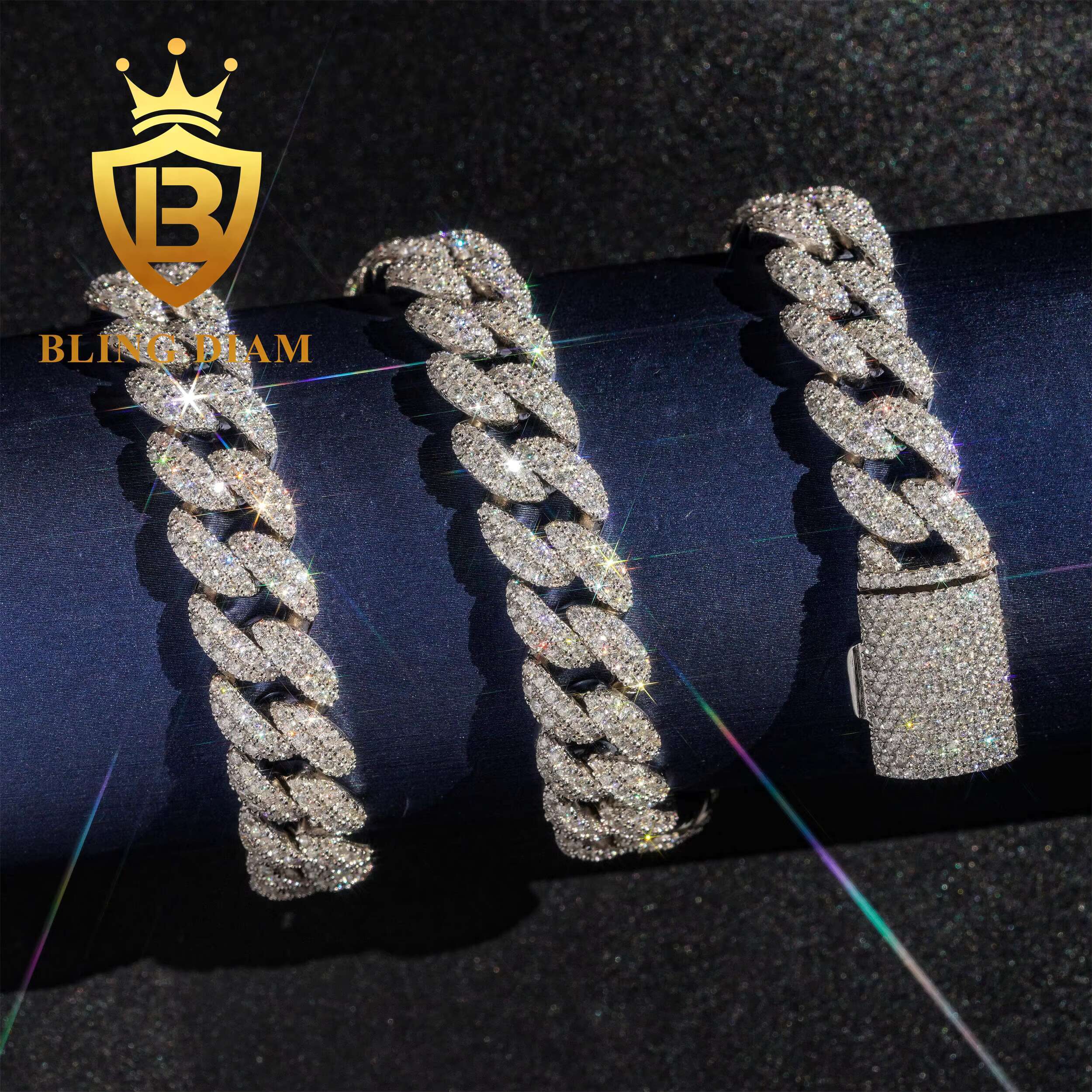 Hot Sale 12mm Moissanite Cuban Chain Necklace Iced Out Hip Hop Cuban Link Bracelet Pass Diamond Tester for Men and Women