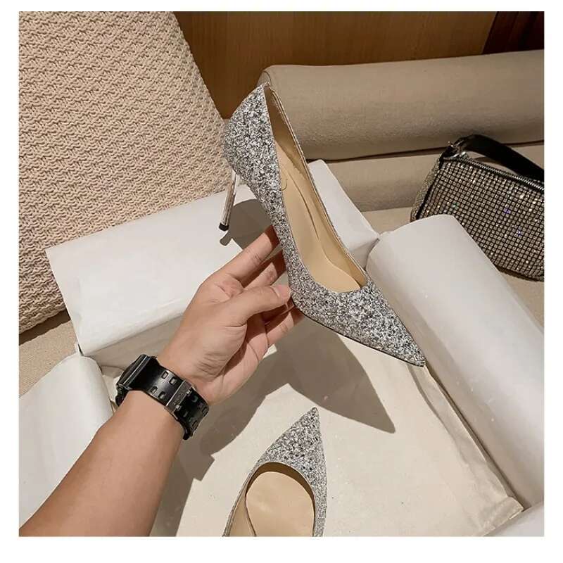 2025 Summer New Women's High Heels Shining Designer Fashion High Heels Wedding Bridal Gold Shoes Atos Mujer