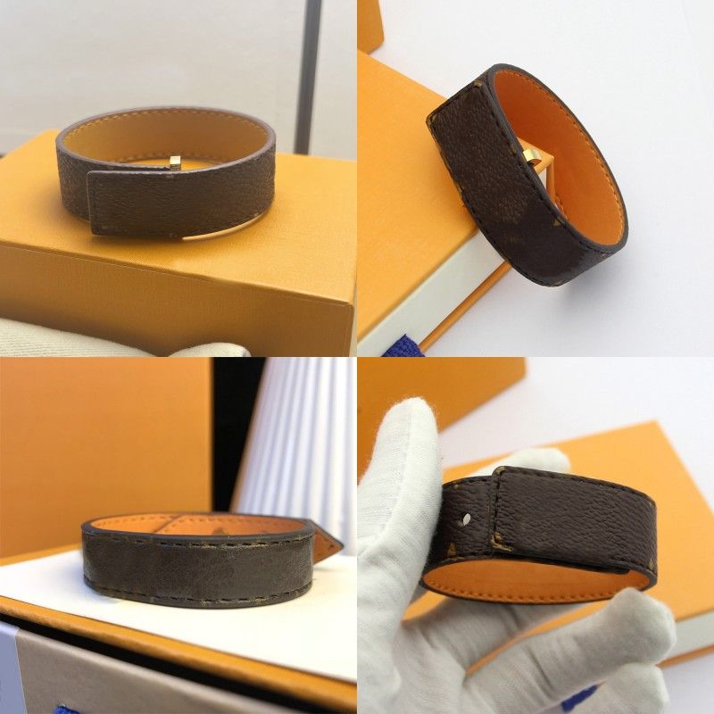 Wide mens bracelet designer bracelets women brown leather wristband designer jewelry classical letter charm plated gold bangle fashion popular simple black xb116