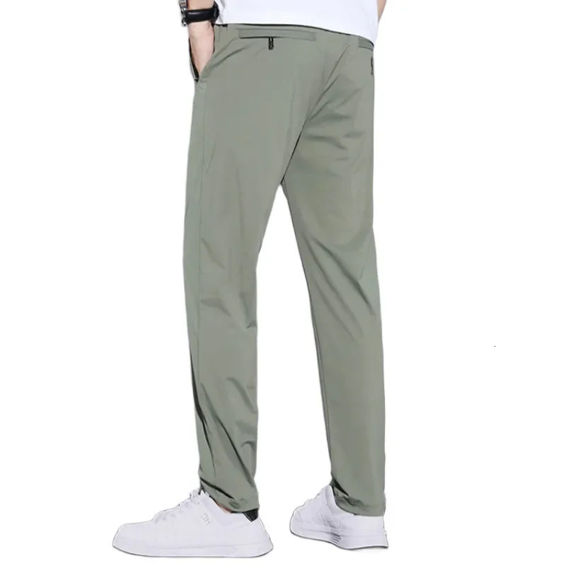 Mens summer silk casual pants ultrathin fast drying elastic breathable straight loose outdoor sports 250326