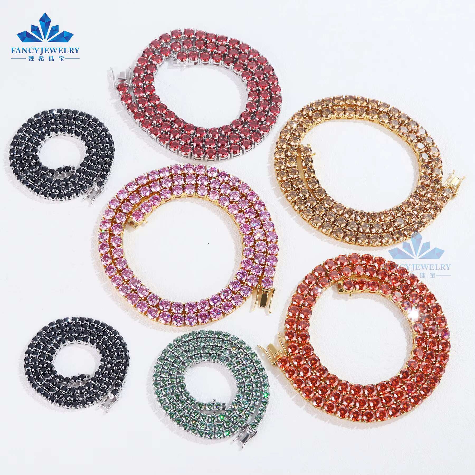 Cheapest Price 1CT 6.5mm Iced Out Moissanite Necklace Not Change Color Garnet Pink Yellow Blue Green Black Moissanite Link Chain